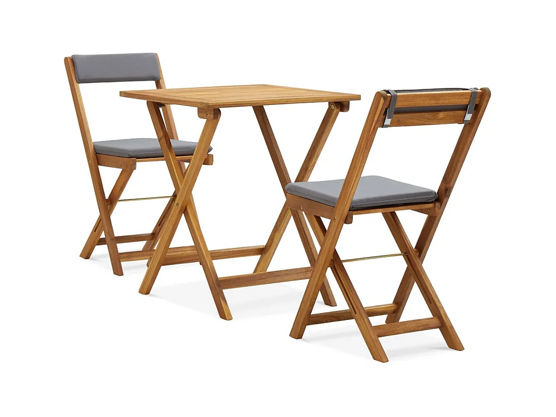 Meuble de bistro pliable 3 pcs et coussins Bois d'acacia solide