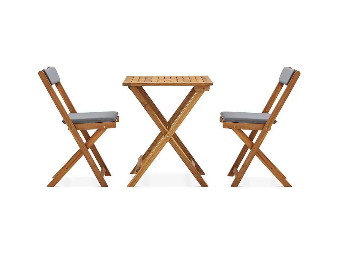 Meuble de bistro pliable 3 pcs et coussins Bois d'acacia solide
