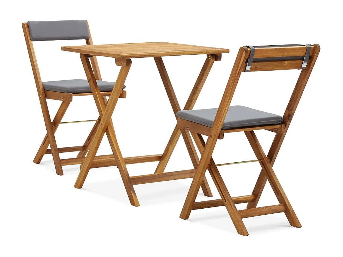 Meuble de bistro pliable 3 pcs et coussins Bois d'acacia solide