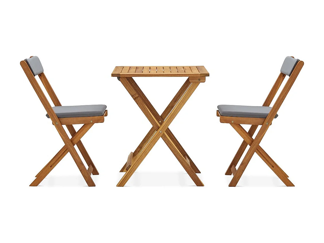Meuble de bistro pliable 3 pcs et coussins Bois d'acacia solide