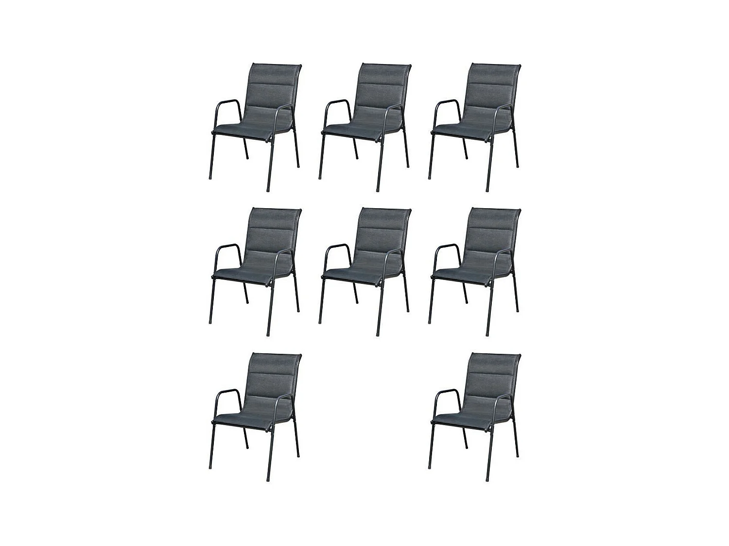 Table rectangulaire et 8 chaises de jardin métal et tissu noir Mahe