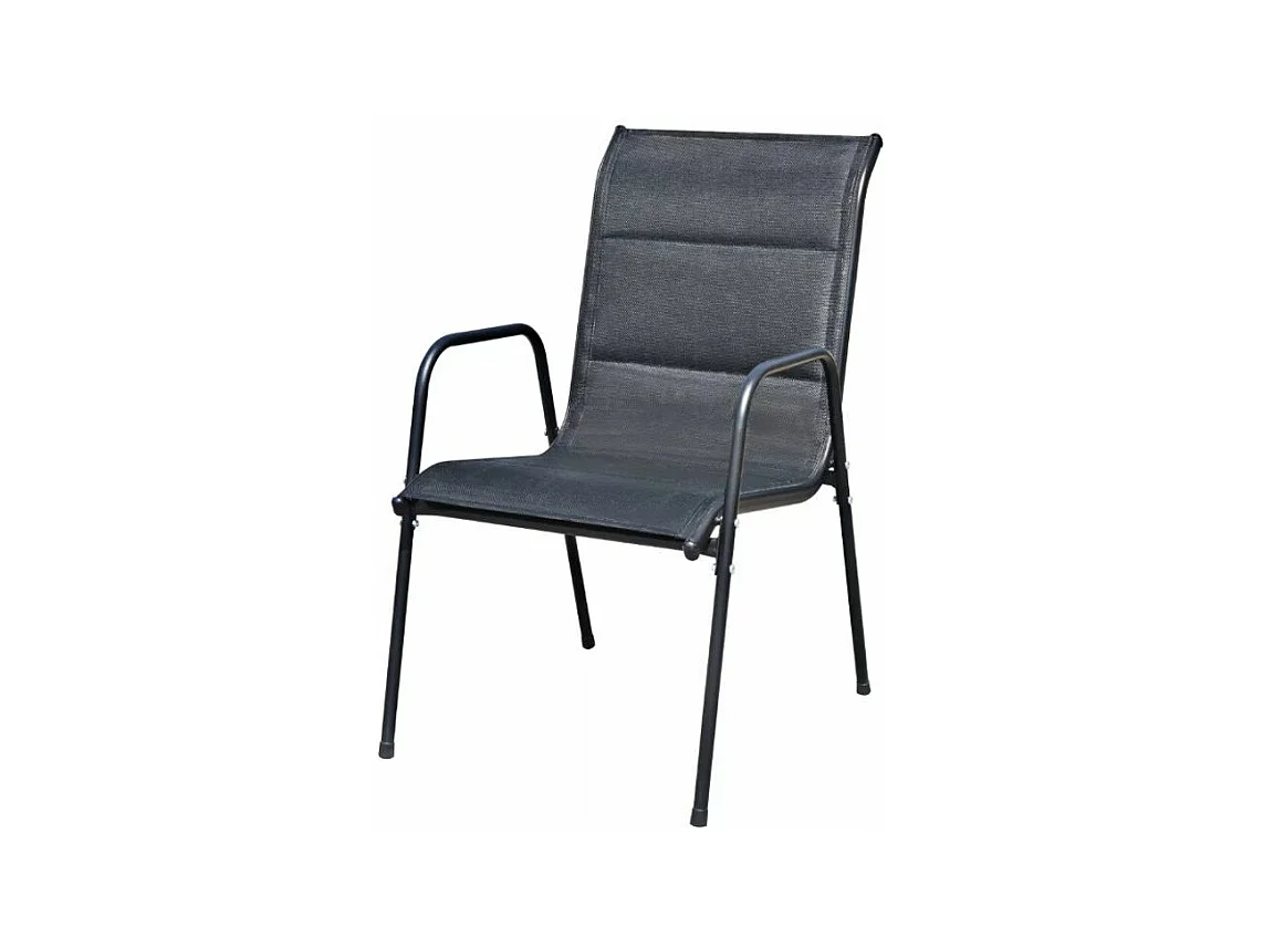 Table rectangulaire et 8 chaises de jardin métal et tissu noir Mahe