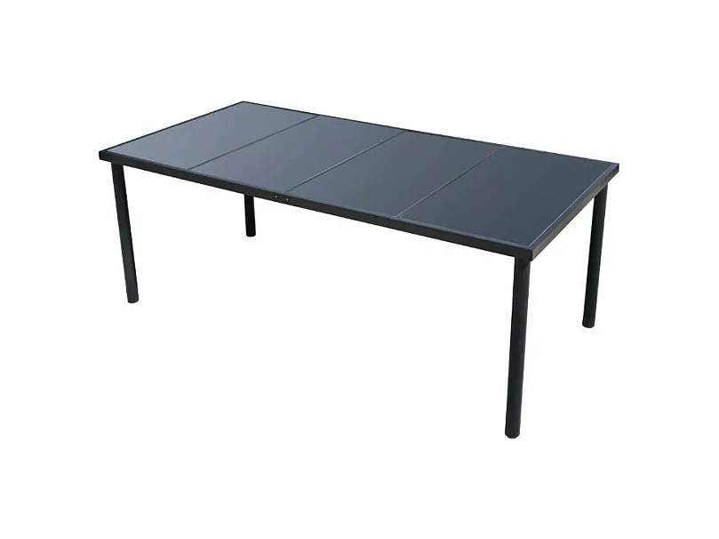 Table rectangulaire et 8 chaises de jardin métal et tissu noir Mahe