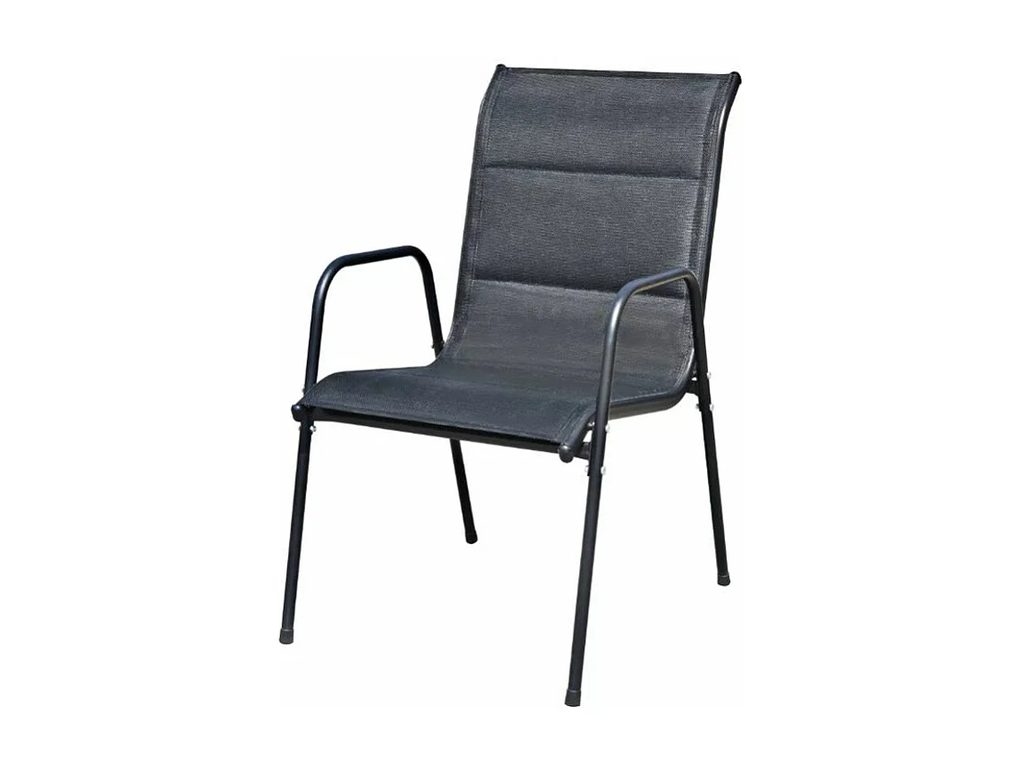 Table rectangulaire et 8 chaises de jardin métal et tissu noir Mahe