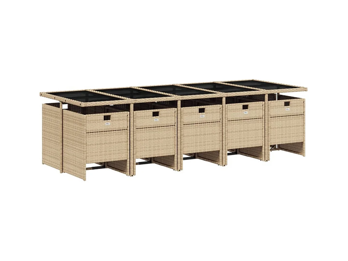 Ensemble à manger de jardin et coussins 11 pcs mélange beige