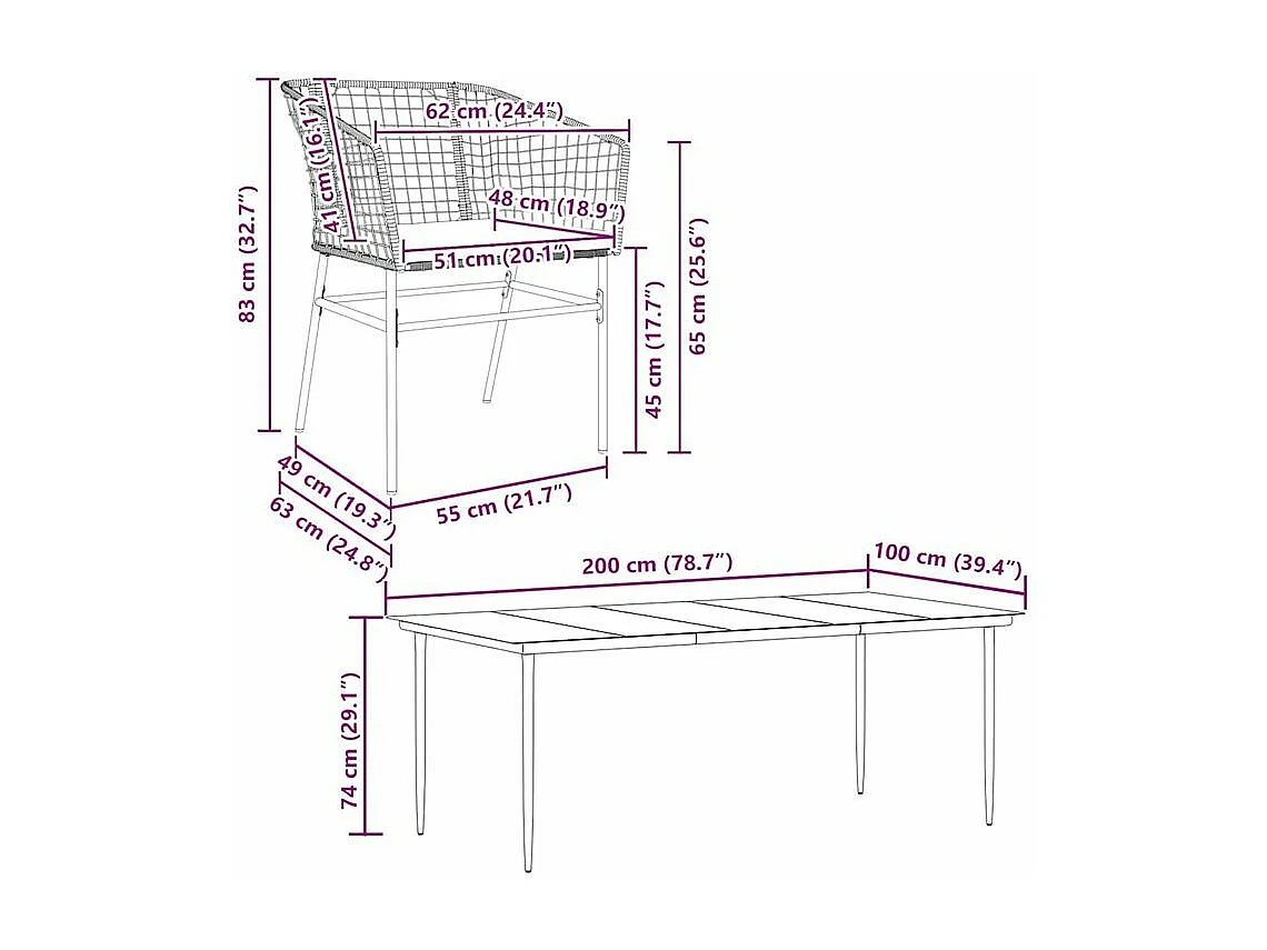 Ensemble à manger de jardin coussins 9pcs noir poly rotin verre
