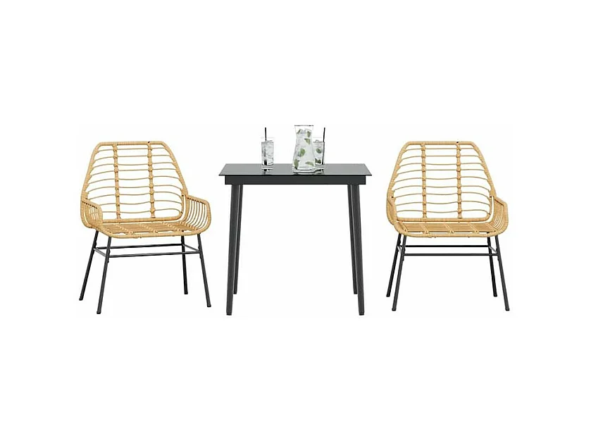 Ensemble à manger de jardin 3pcs marron résine tressée verre