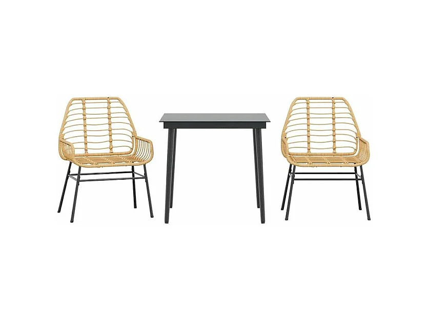 Ensemble à manger de jardin 3pcs marron résine tressée verre