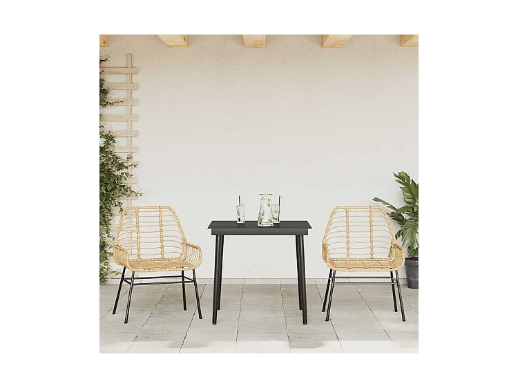 Ensemble à manger de jardin 3pcs marron résine tressée verre