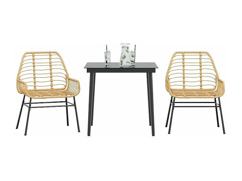 Ensemble à manger de jardin 3pcs marron résine tressée verre