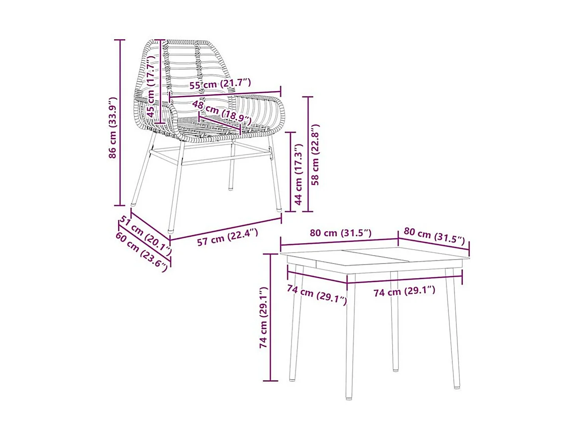 Ensemble à manger de jardin 3pcs marron résine tressée verre