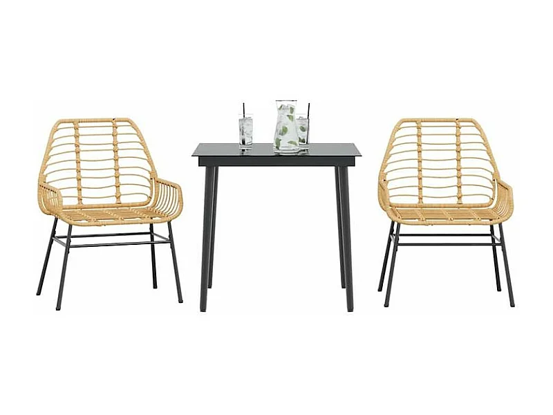 Ensemble à manger de jardin 3pcs marron résine tressée verre