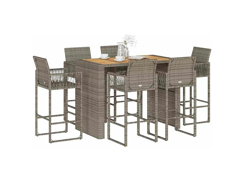 Ensemble de bar de jardin 7 pcs sans coussins gris poly rotin