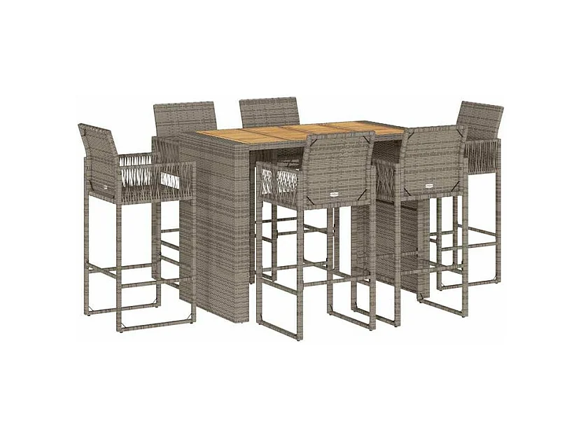 Ensemble de bar de jardin 7 pcs sans coussins gris poly rotin