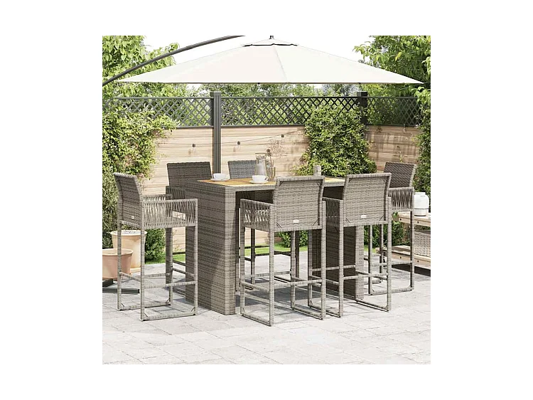 Ensemble de bar de jardin 7 pcs sans coussins gris poly rotin