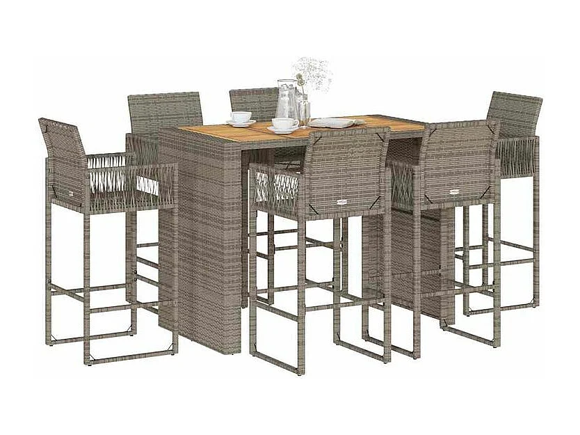 Ensemble de bar de jardin 7 pcs sans coussins gris poly rotin