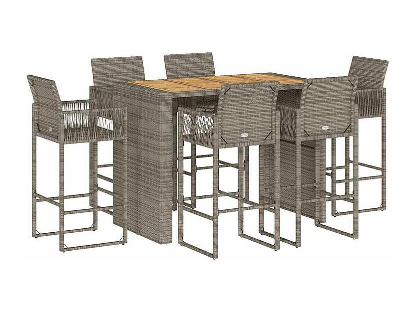 Ensemble de bar de jardin 7 pcs sans coussins gris poly rotin