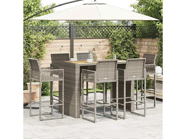 Ensemble de bar de jardin 7 pcs sans coussins gris poly rotin