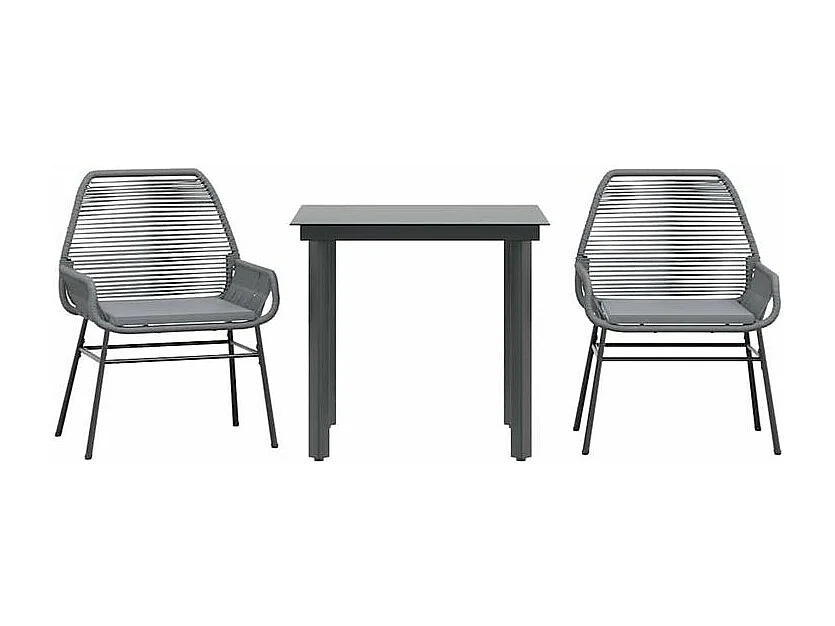 Ensemble à manger jardin coussins 3 pcs gris poly rotin verre