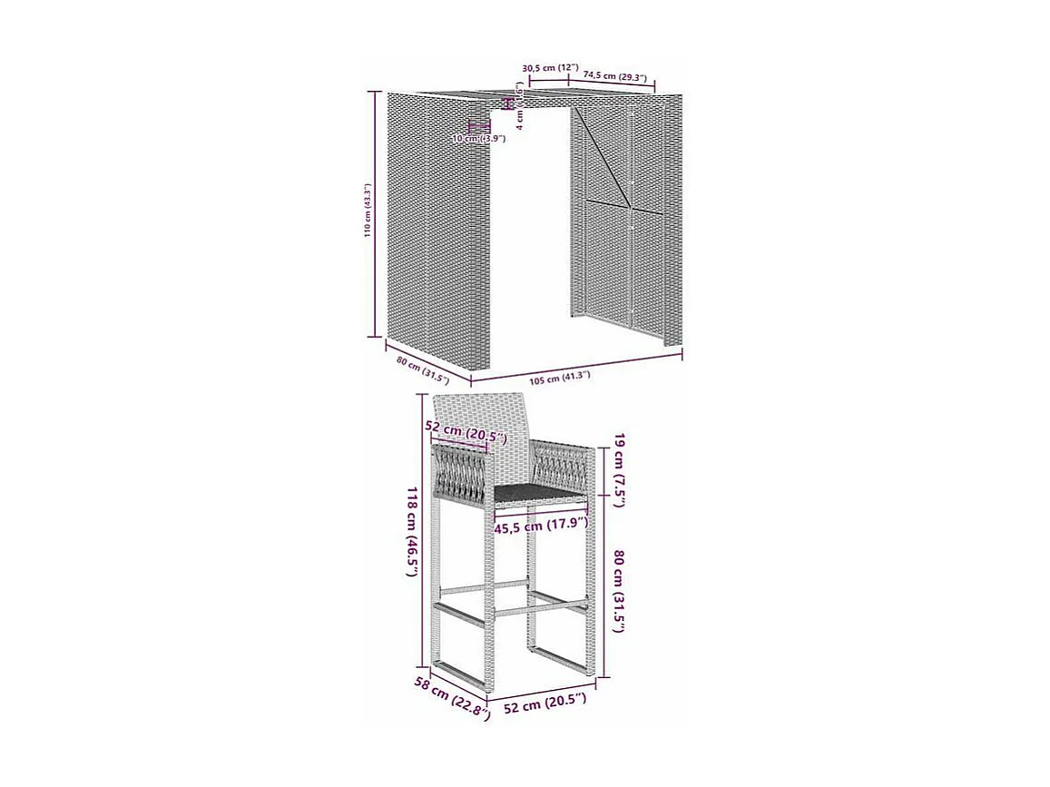 Ensemble de bar de jardin 5 pcs sans coussins gris poly rotin