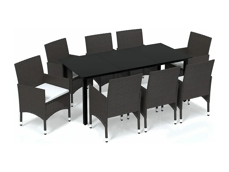 Meubles à dîner de jardin et coussins 9 pcs Poly rotin Marron