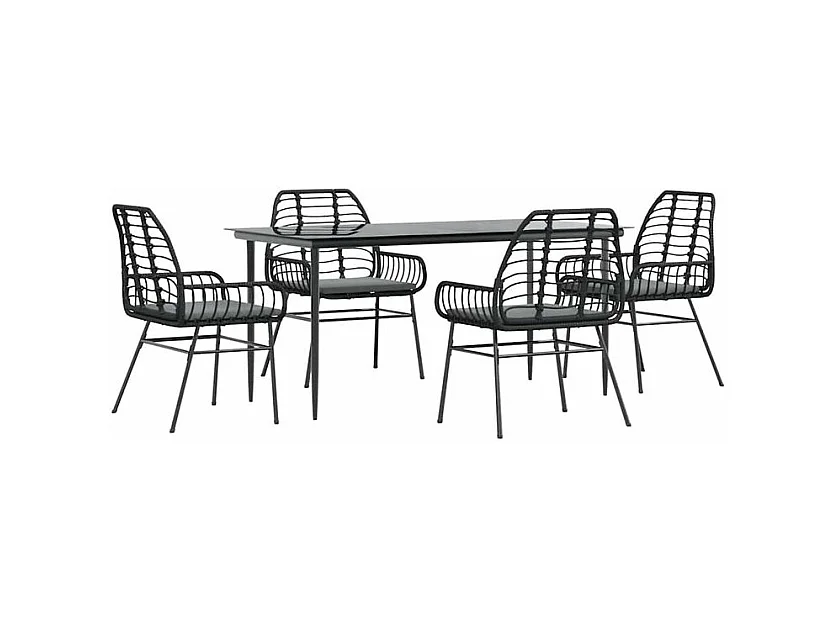 Ensemble à manger de jardin et coussins 5 pcs noir rotin verre