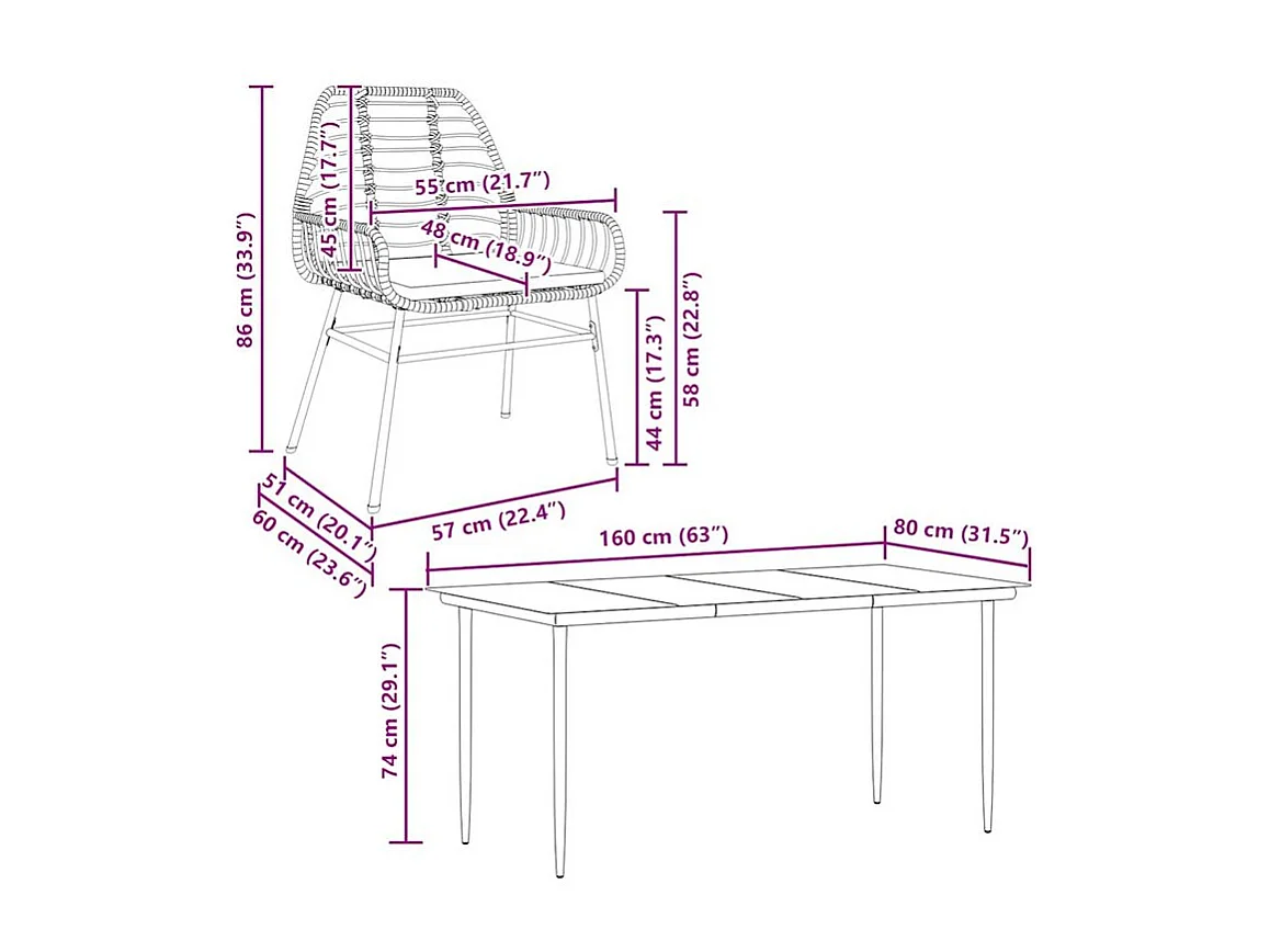 Ensemble à manger de jardin et coussins 5 pcs noir rotin verre