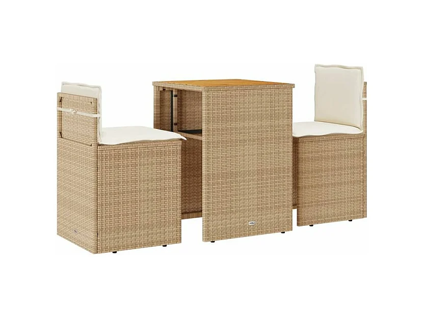 Ensemble de bistro 3 pcs avec coussins beige résine tressée
