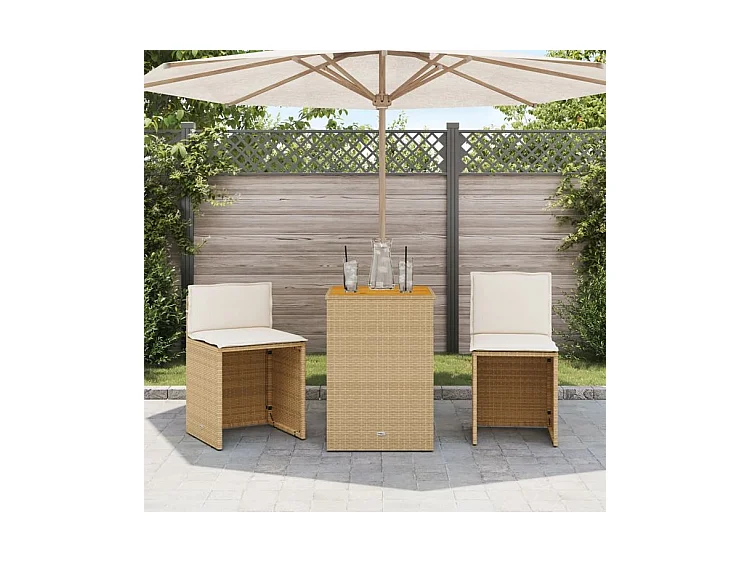 Ensemble de bistro 3 pcs avec coussins beige résine tressée