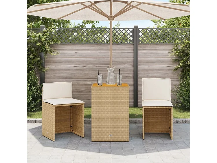 Ensemble de bistro 3 pcs avec coussins beige résine tressée