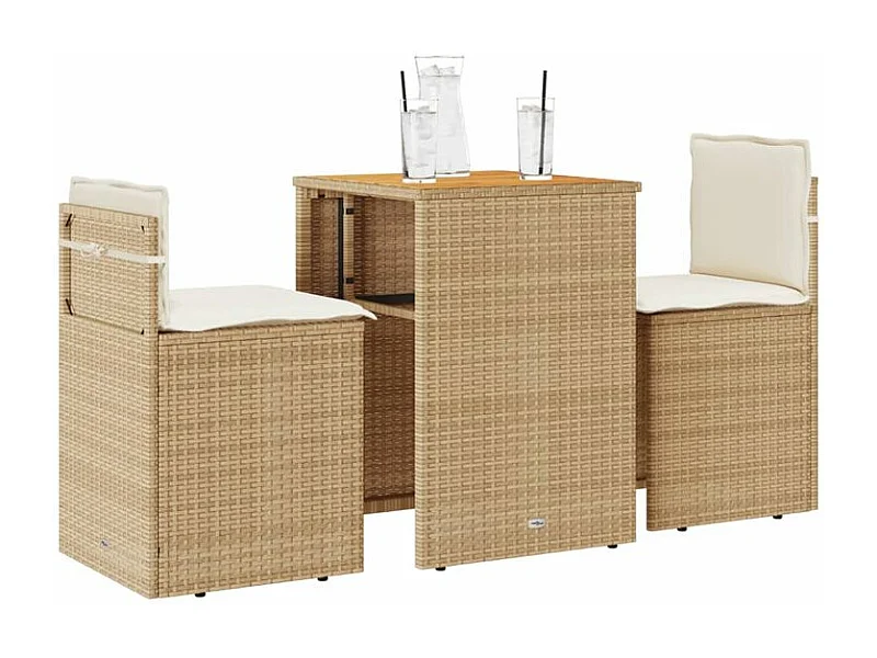 Ensemble de bistro 3 pcs avec coussins beige résine tressée