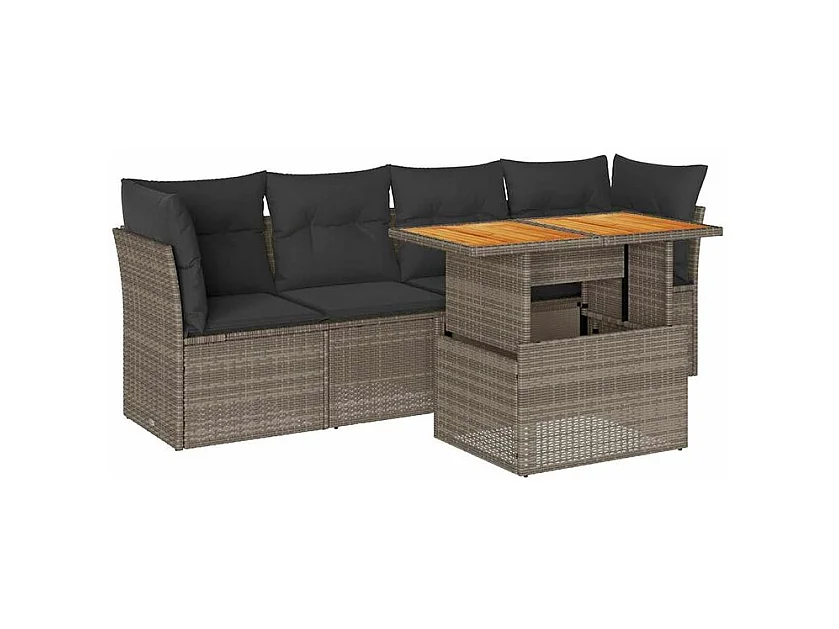 Salon de jardin 5 pcs avec coussins gris résine tressée