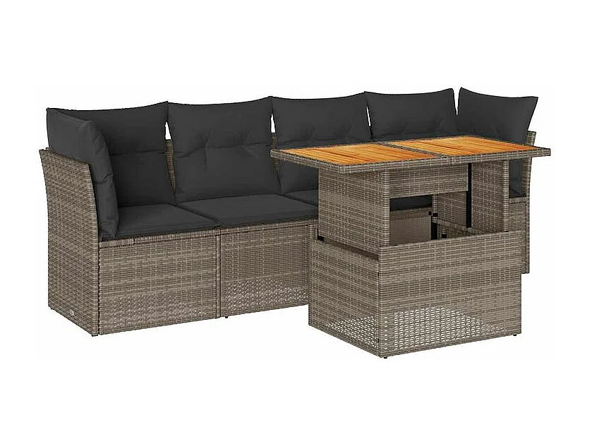 Salon de jardin 5 pcs avec coussins gris résine tressée