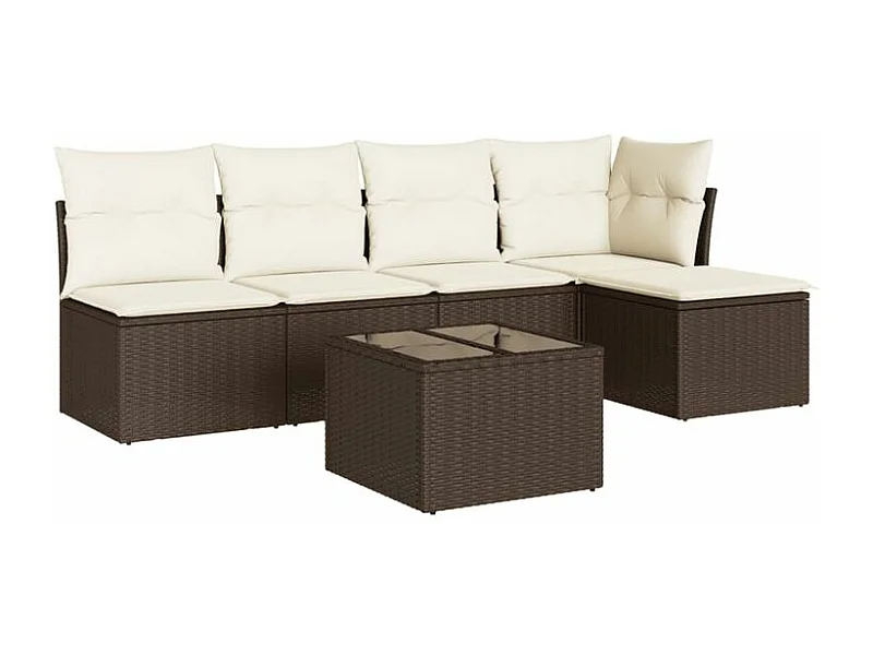 Salon de jardin avec coussins 6 pcs marron résine tressée