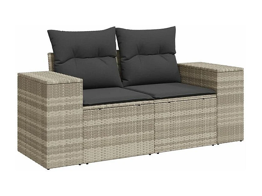 Salon de jardin 9 pcs avec coussins gris clair résine tressée