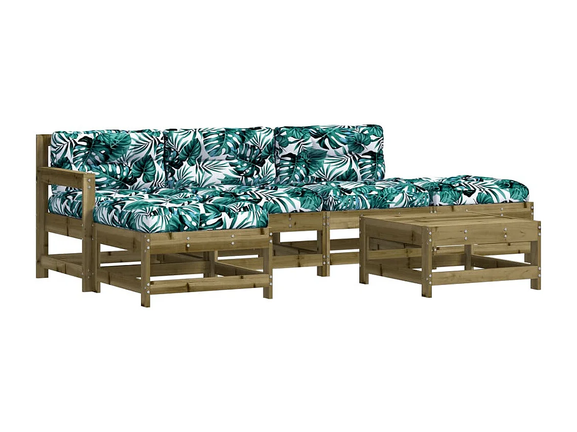 Salon de jardin 6 pcs avec coussins bois de pin imprégné
