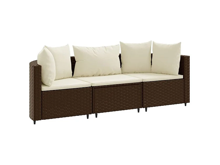 Salon de jardin avec coussins 3 pcs marron résine tressée