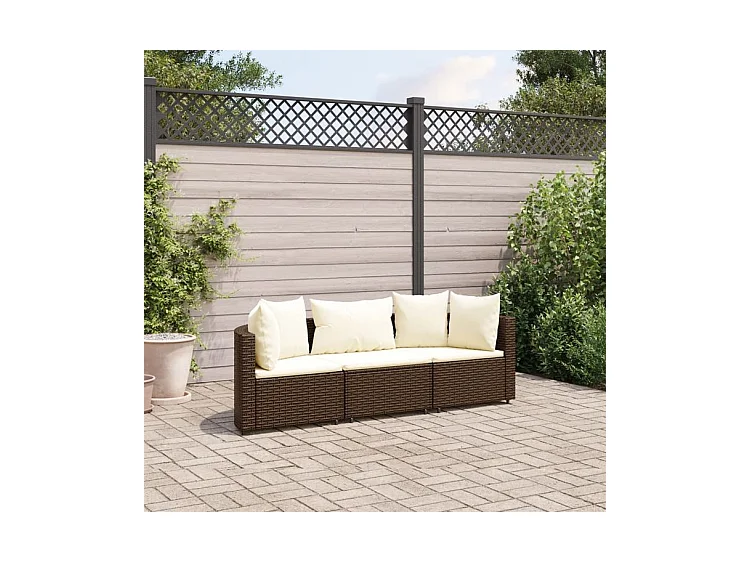 Salon de jardin avec coussins 3 pcs marron résine tressée