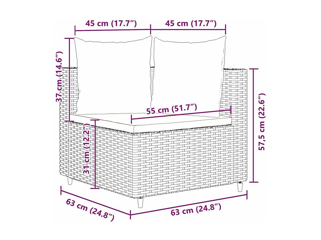 Salon de jardin avec coussins 3 pcs marron résine tressée