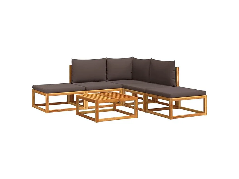 Salon de jardin avec coussins 6 pcs bois d'acacia solide