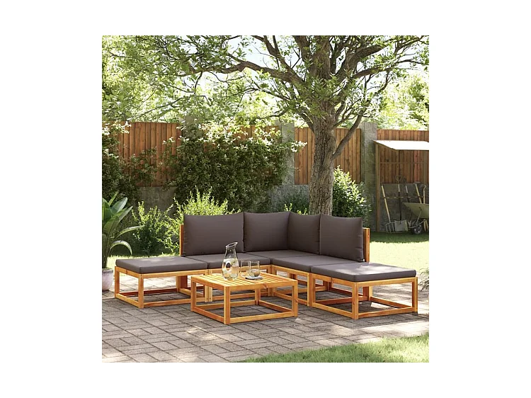 Salon de jardin avec coussins 6 pcs bois d'acacia solide