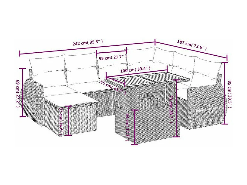 Salon de jardin avec coussins 8 pcs beige résine tressée