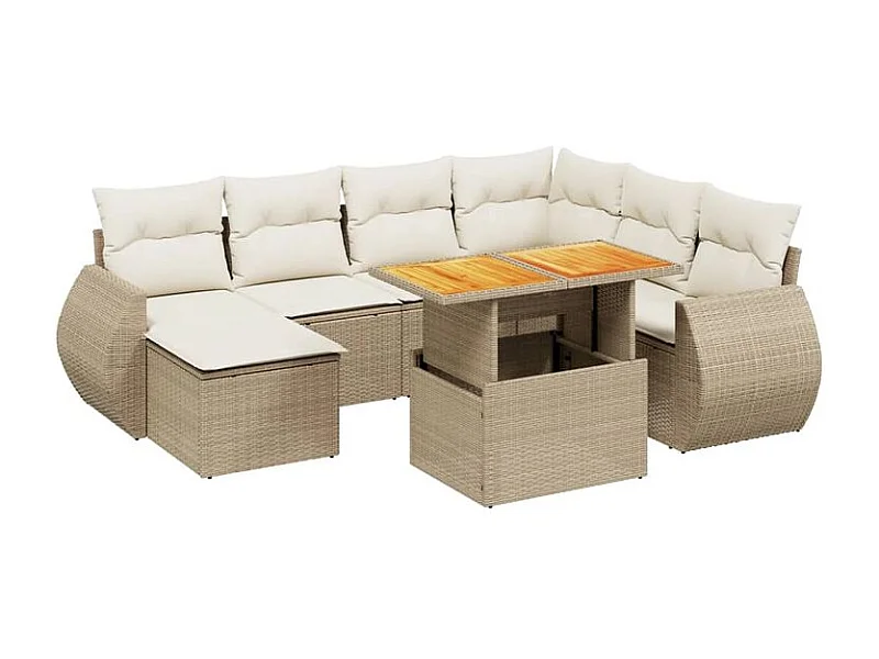 Salon de jardin avec coussins 8 pcs beige résine tressée