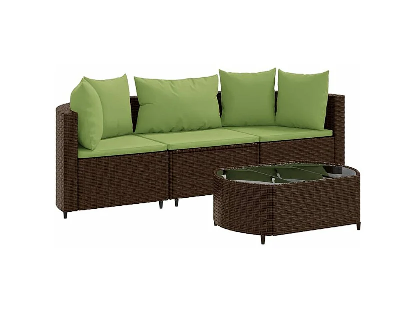 Salon de jardin 4 pcs avec coussins marron résine tressée