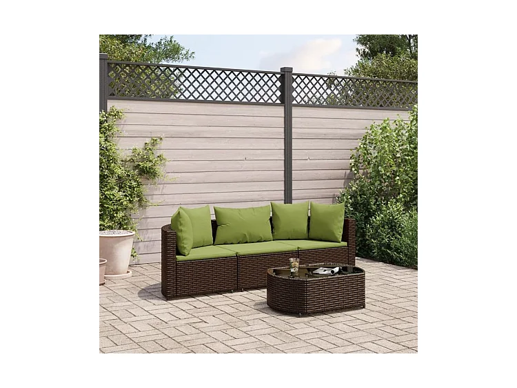 Salon de jardin 4 pcs avec coussins marron résine tressée