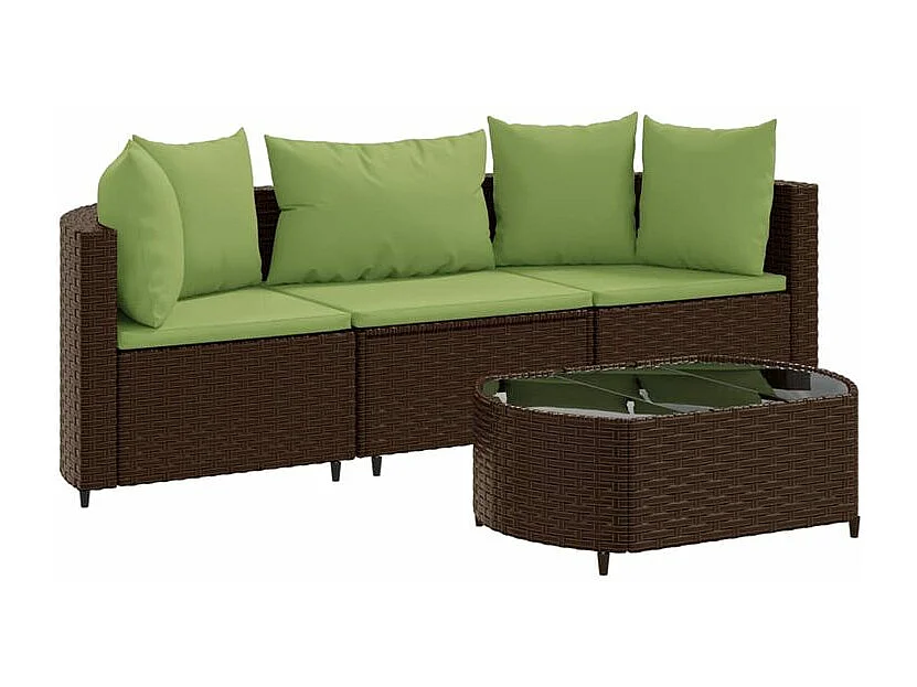 Salon de jardin 4 pcs avec coussins marron résine tressée