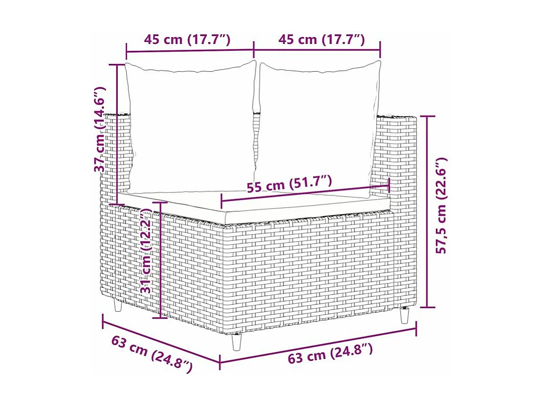 Salon de jardin 4 pcs avec coussins marron résine tressée