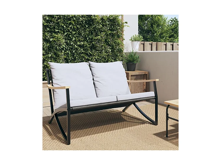 Banc de jardin avec coussins 120cm noir acier