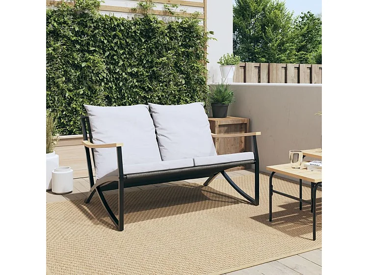 Banc de jardin avec coussins 120cm noir acier