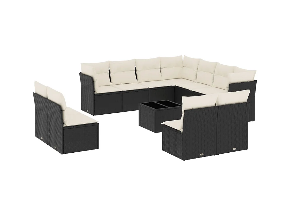 Salon de jardin 12 pcs avec coussins noir résine tressée